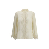 Silk georgette and lace blouse